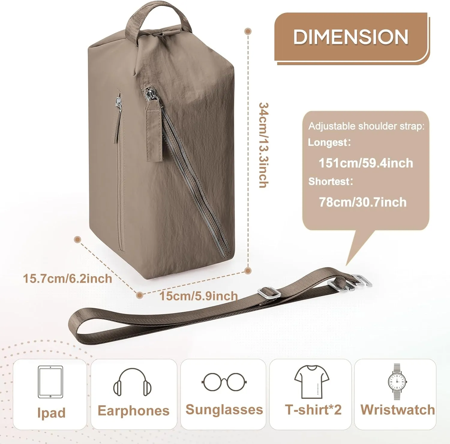 Small Gym Bag for Women, Mini Travel Duffle Bag with Two Ways to Carry, Waterproof Lightweight Backpacks Carry On Tote Bag for Sport, Workout, Swimming, Brown