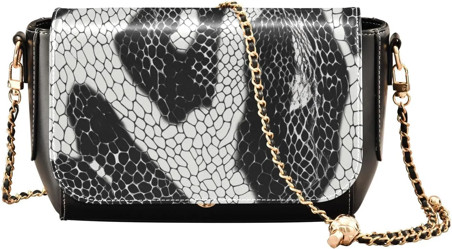 Snake Skin Black GreyMini Crossbody Purse for Womens Leather Small Handbags with Adjustable Strap Small Shoulder Purse
