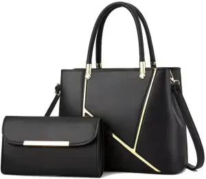 SNAPWISH® Women Handbag Geometric Tote Bag Long Wallet Shoulder Bag Top Handle Handbag Purse 2 Pcs Set