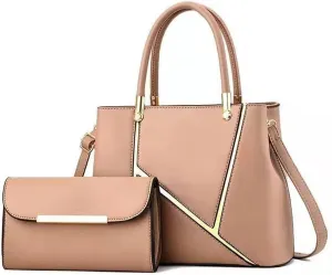 SNAPWISH® Women Handbag Geometric Tote Bag Long Wallet Shoulder Bag Top Handle Handbag Purse 2 Pcs Set
