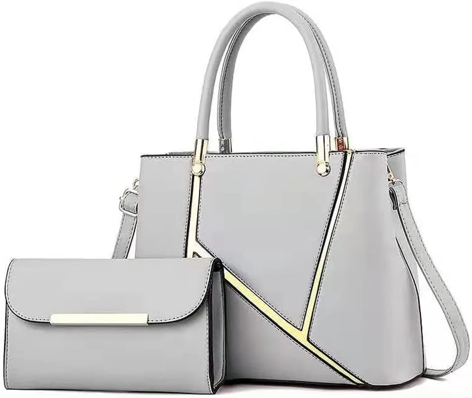 SNAPWISH® Women Handbag Geometric Tote Bag Long Wallet Shoulder Bag Top Handle Handbag Purse 2 Pcs Set