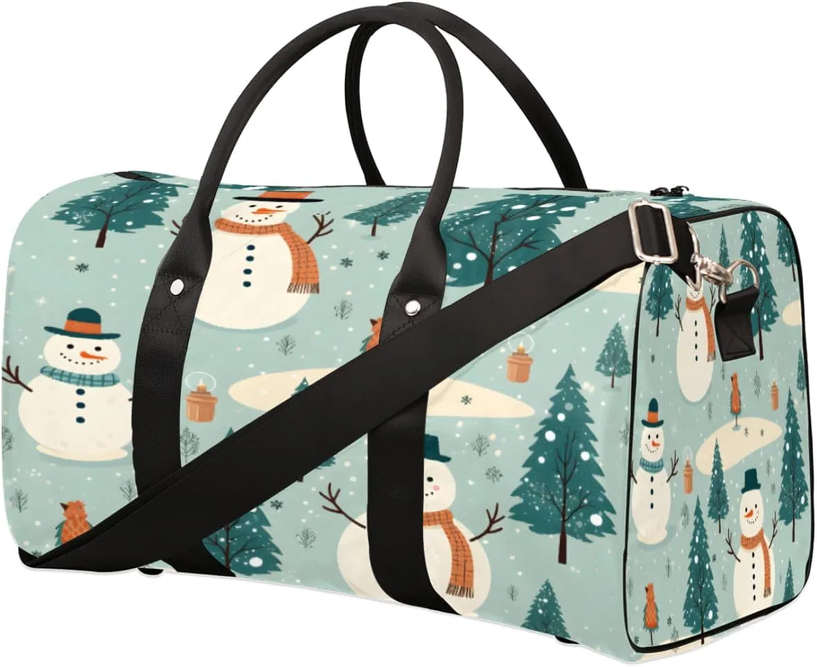 Snowman Christmas Pine Duffel Bags Large Tote Bag Overnight Bags for Women Men Lightweight Duffel Bag Adjustable Strap Carry On Bag Waterproof Gym Travel Bag