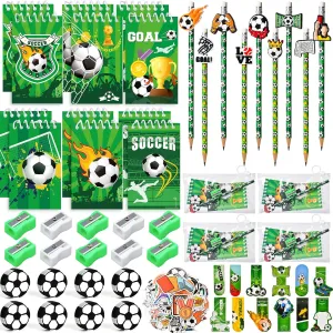 Soccer Party Favors, Notebooks Pencils Erasers Bookmarks Sharpeners Goodie Bags Stickers, Soccer Theme Birthday Team Party Supplies Goodie Bags Stuffers for Kids