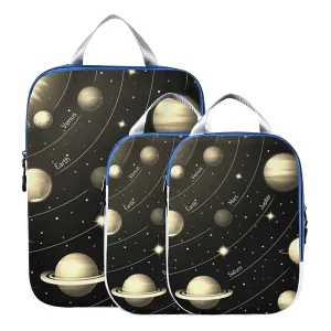 Solar System with the Sun Earth Mars Mercury Jupiter Saturn Uranus 3 Set Packing Cubes, Waterproof Check Oxford cloth Organizers, Travel Packing Toiletry Storage Bag