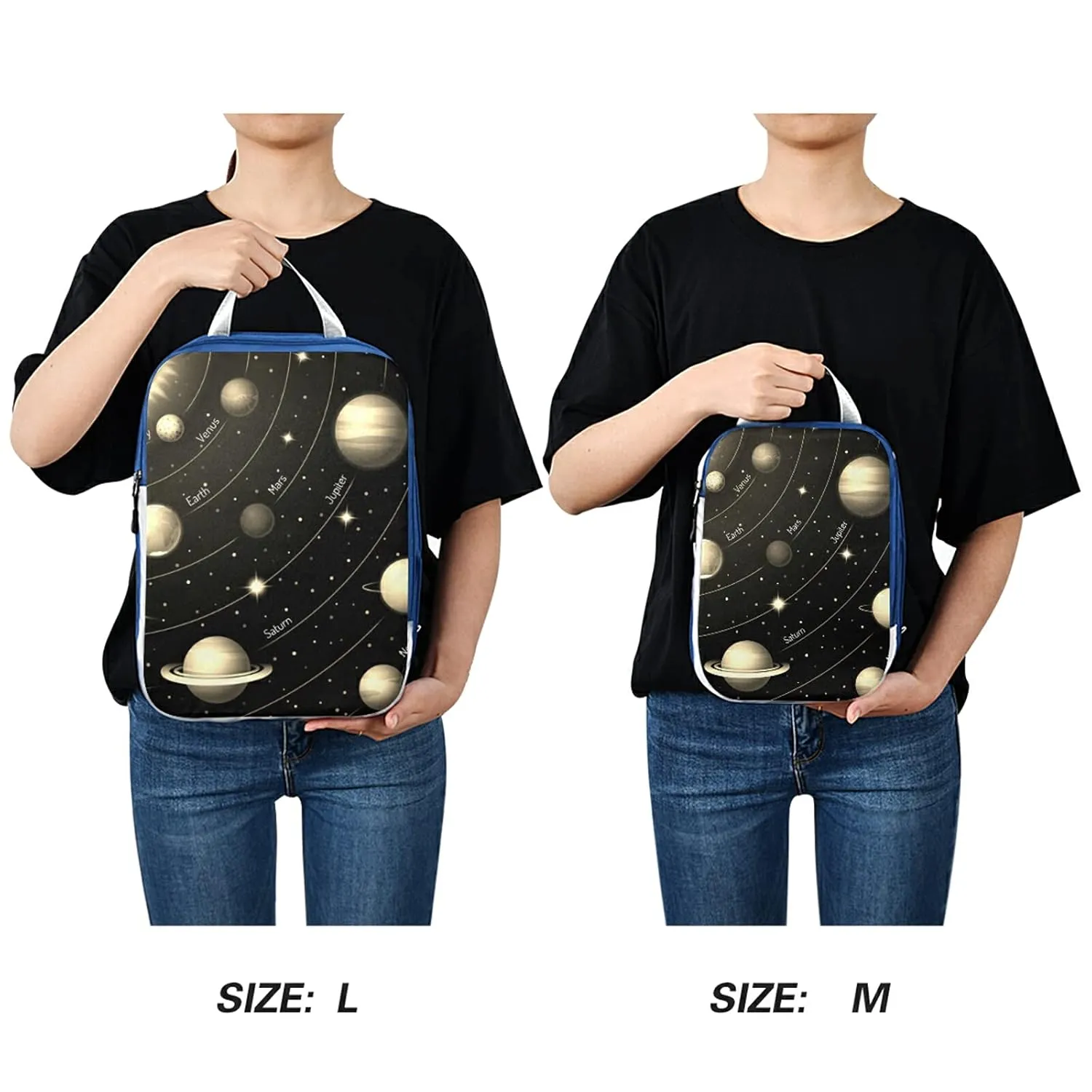 Solar System with the Sun Earth Mars Mercury Jupiter Saturn Uranus 3 Set Packing Cubes, Waterproof Check Oxford cloth Organizers, Travel Packing Toiletry Storage Bag