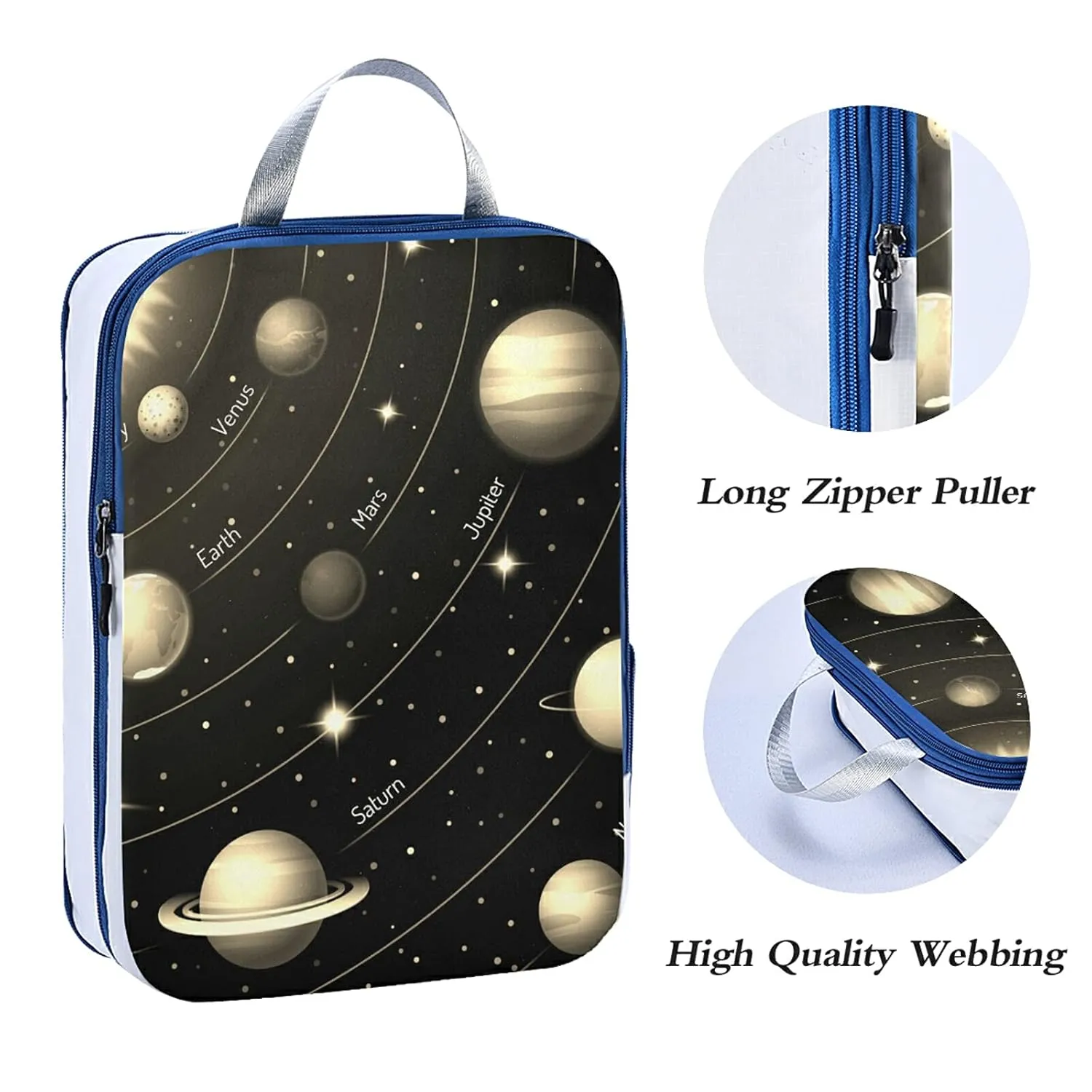 Solar System with the Sun Earth Mars Mercury Jupiter Saturn Uranus 3 Set Packing Cubes, Waterproof Check Oxford cloth Organizers, Travel Packing Toiletry Storage Bag