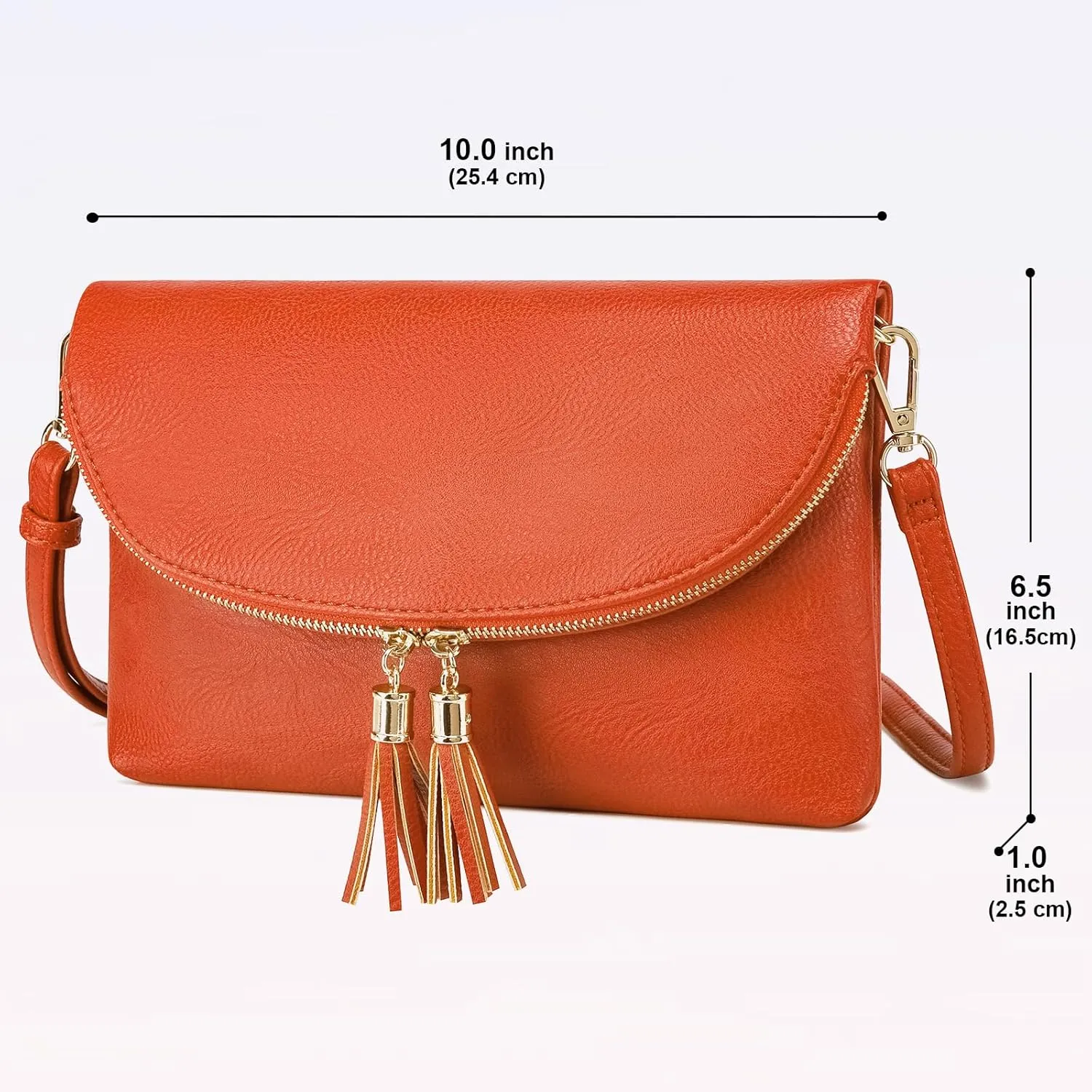 Solene Womens Envelop Clutch Purse Multi Compartments, 6 Card Slot Inside, Crossbody Bag With Tassels