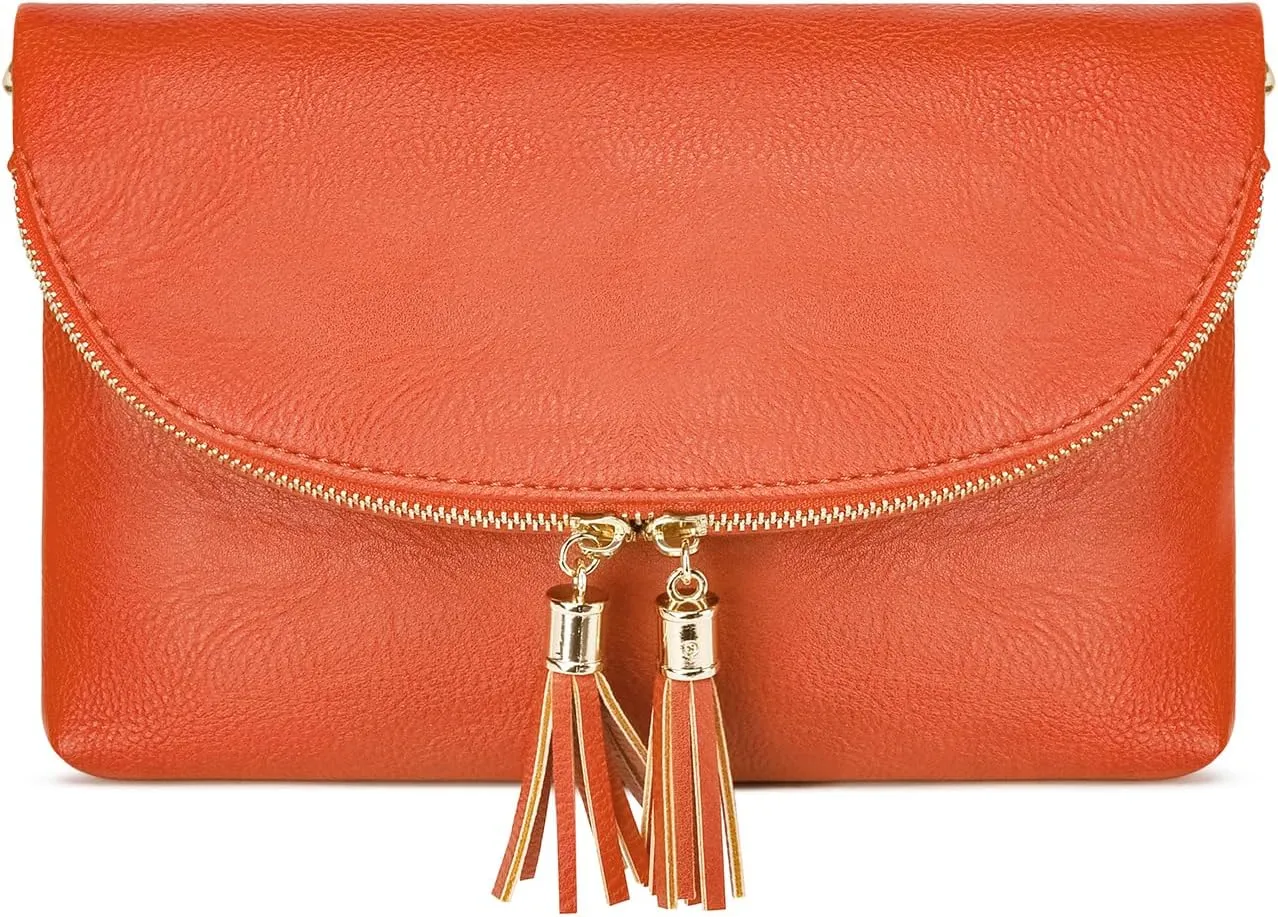 Solene Womens Envelop Clutch Purse Multi Compartments, 6 Card Slot Inside, Crossbody Bag With Tassels