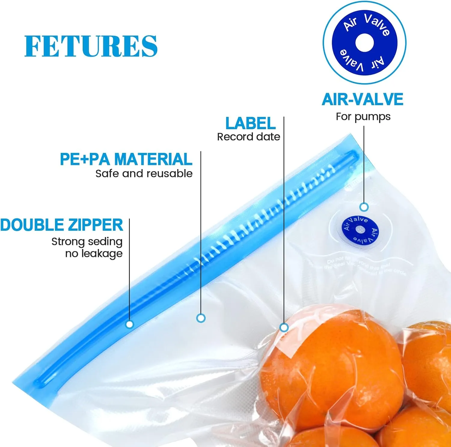 Sous Vide Bags Kit 28PCS - 15 Reusable Vacuum Food Storage Bags,6 Sealing Clips,2 Clamps for Food Storage,1 Hand Pump,4 Sous Vide Magnets to Keep Bags Submerged and in Place