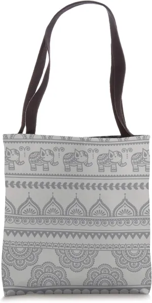 Southeast Asia Geometric Pattern Boho Elephant Grey Design Tote Bag