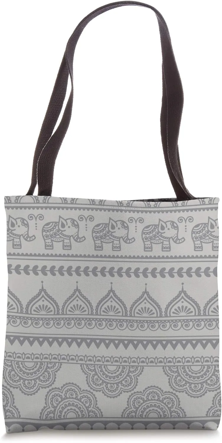 Southeast Asia Geometric Pattern Boho Elephant Grey Design Tote Bag