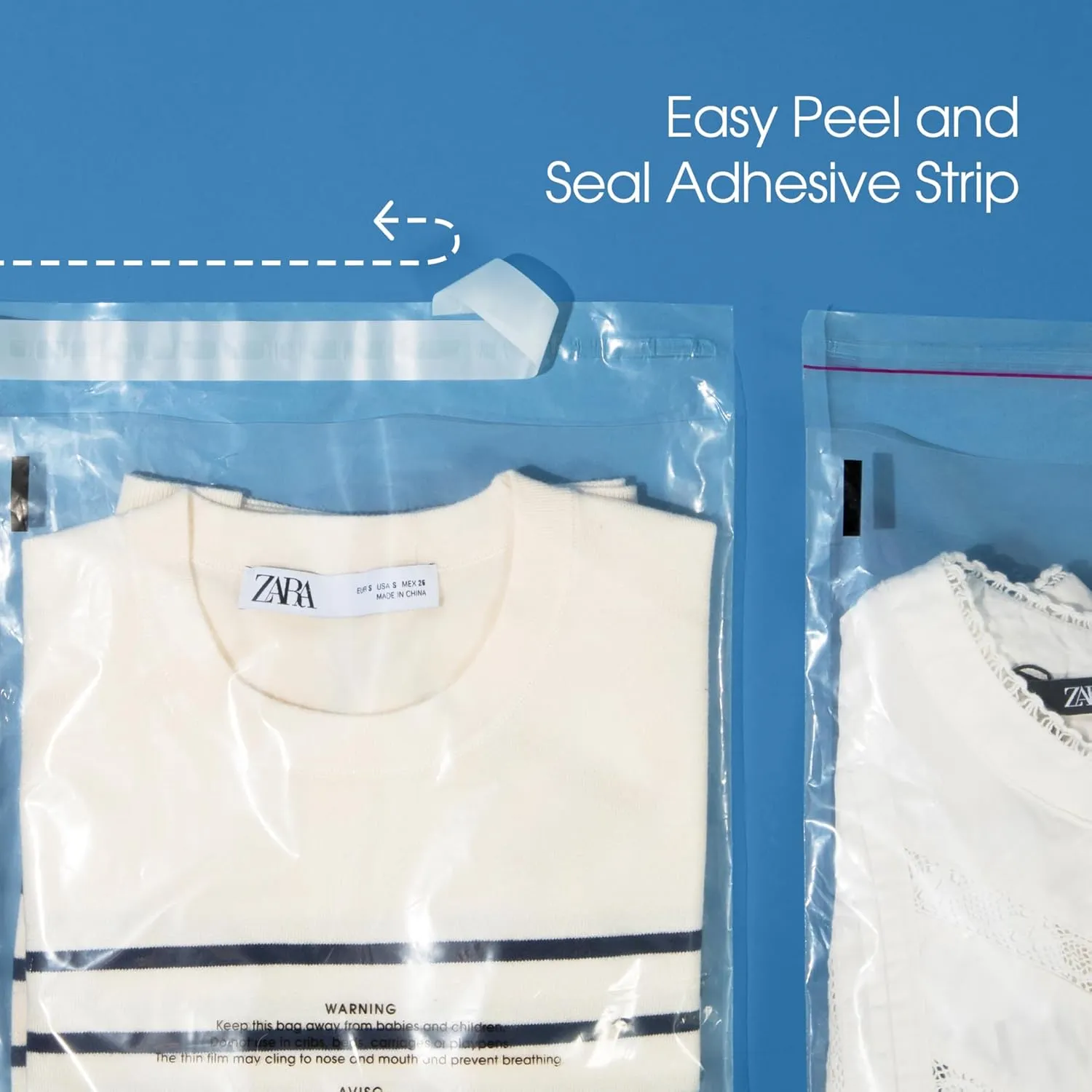 Spartan Industrial - 12” X 18” (200 Count) Self Seal Clear Poly Bags with Suffocation Warning for Packaging, T Shirts & Shipping - Resealable Glue