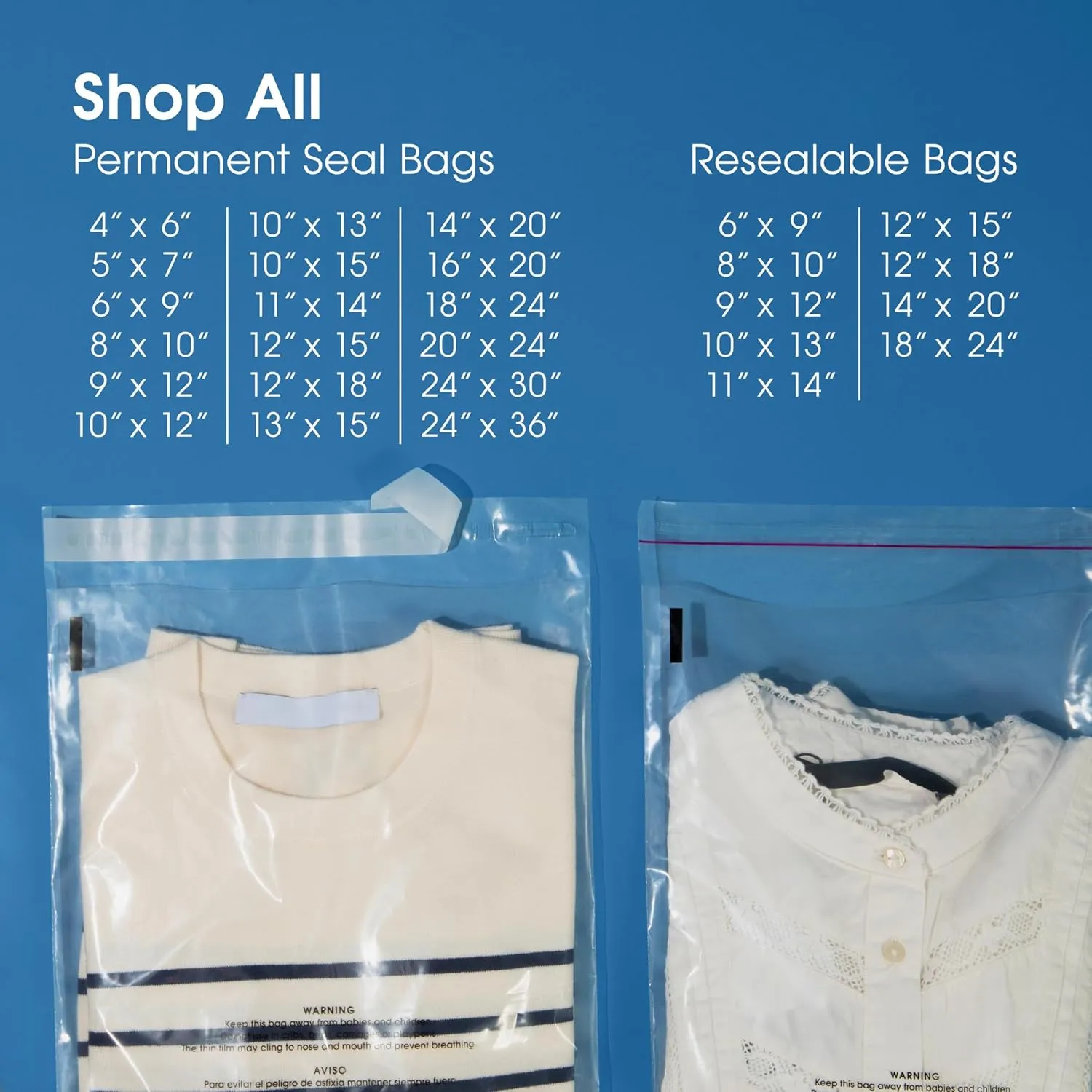 Spartan Industrial - 12” X 18” (200 Count) Self Seal Clear Poly Bags with Suffocation Warning for Packaging, T Shirts & Shipping - Resealable Glue