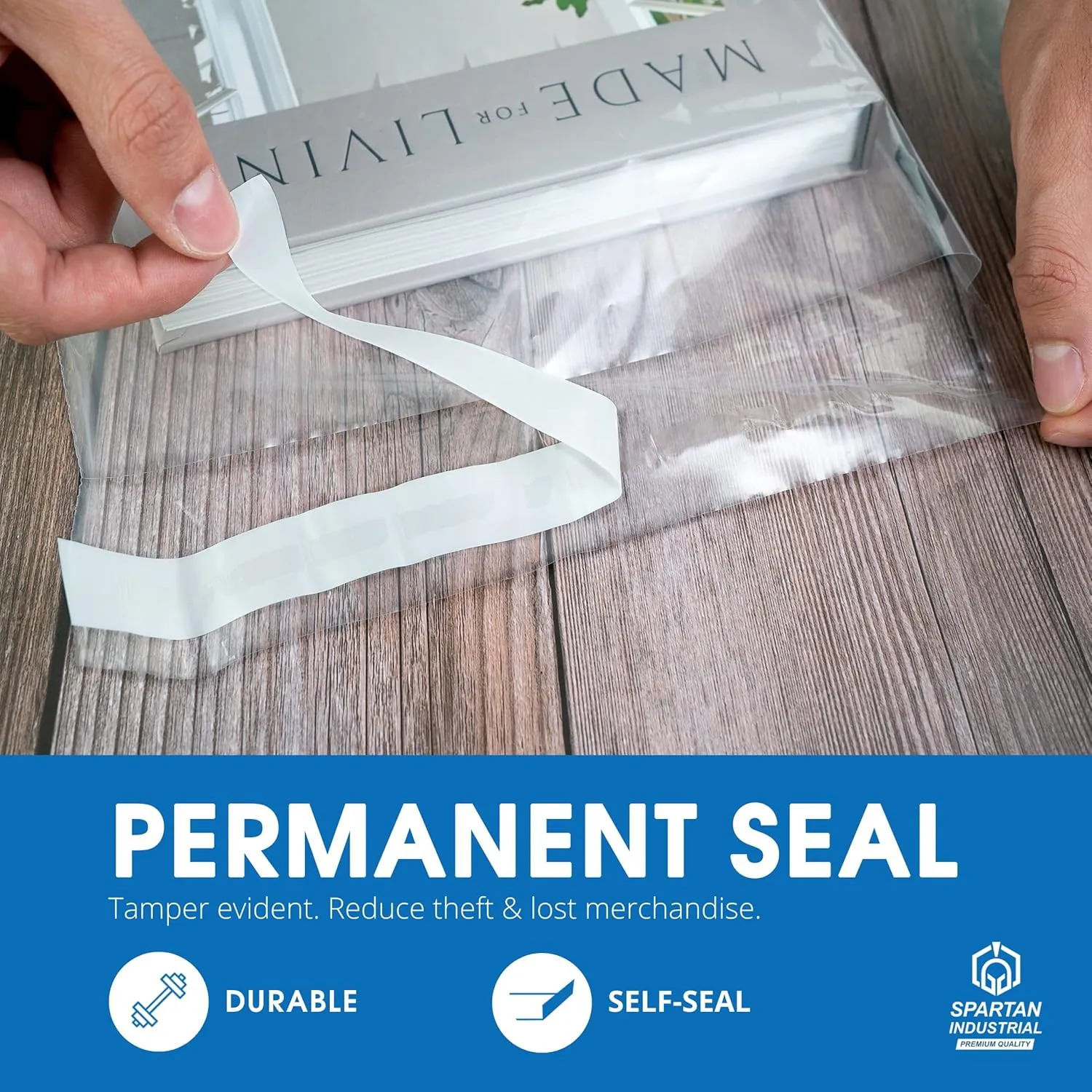 Spartan Industrial - 18" X 24" (100 Count) Self Seal Clear Poly Bags with Suffocation Warning for Packaging, T Shirts & FBA - Permanent Adhesive