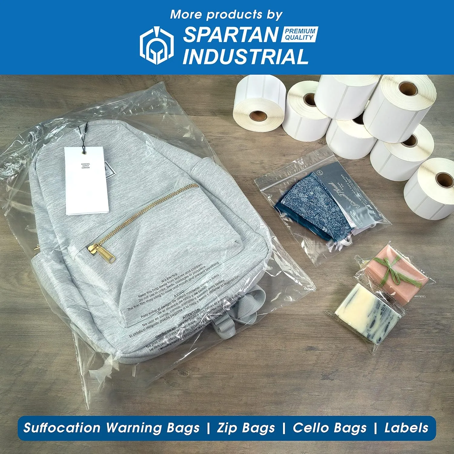 Spartan Industrial - 18" X 24" (100 Count) Self Seal Clear Poly Bags with Suffocation Warning for Packaging, T Shirts & FBA - Permanent Adhesive