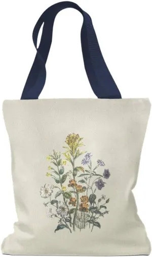 Speedy Pros Canvas Tote Bag for Women Browallia Mimulus Bush Violet Vintage Botanical Flowers