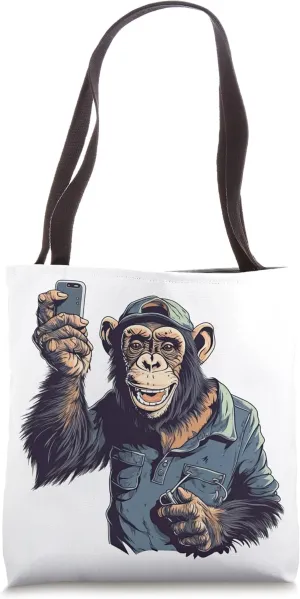 Spontaneous Click: Chimpanzee Snaps a Selfie Tote Bag