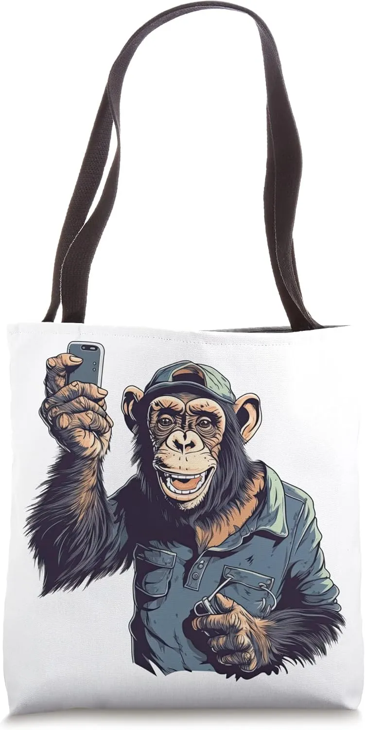 Spontaneous Click: Chimpanzee Snaps a Selfie Tote Bag