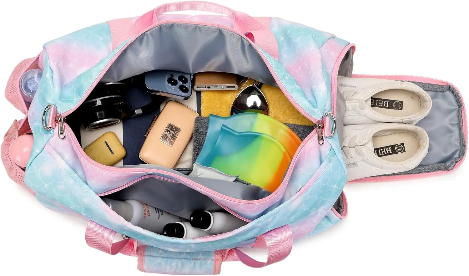 Sport Bag for Teen Girls Women Duffle Gym Bag Overnight Travel Weekender Sleepover Bag (8-Pink)