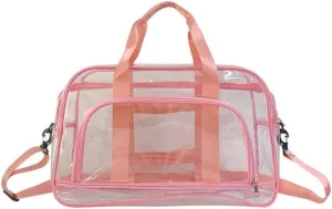 Sport Gym Yoga Dance Large Clear Travel Duffle Bag for Women Girls Weekender Overnight Duffel Bag (Pink)