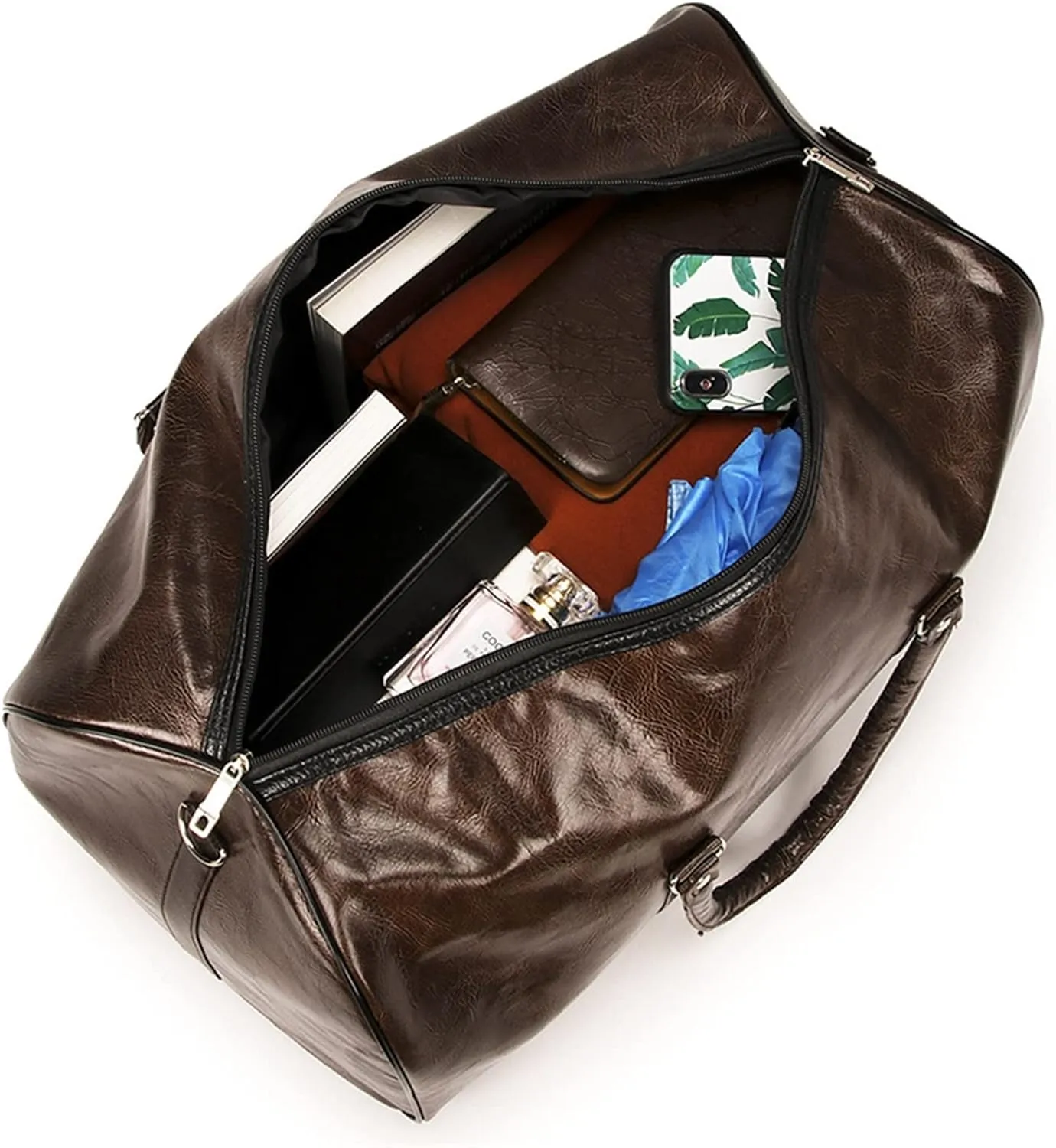 Sports Duffel Bags Large Capacity Short-Distance Travel Bag Women Soft PU Leather Travel Bag Duffel Bag Casual Men Sports Fitness Handbag(Coffee)
