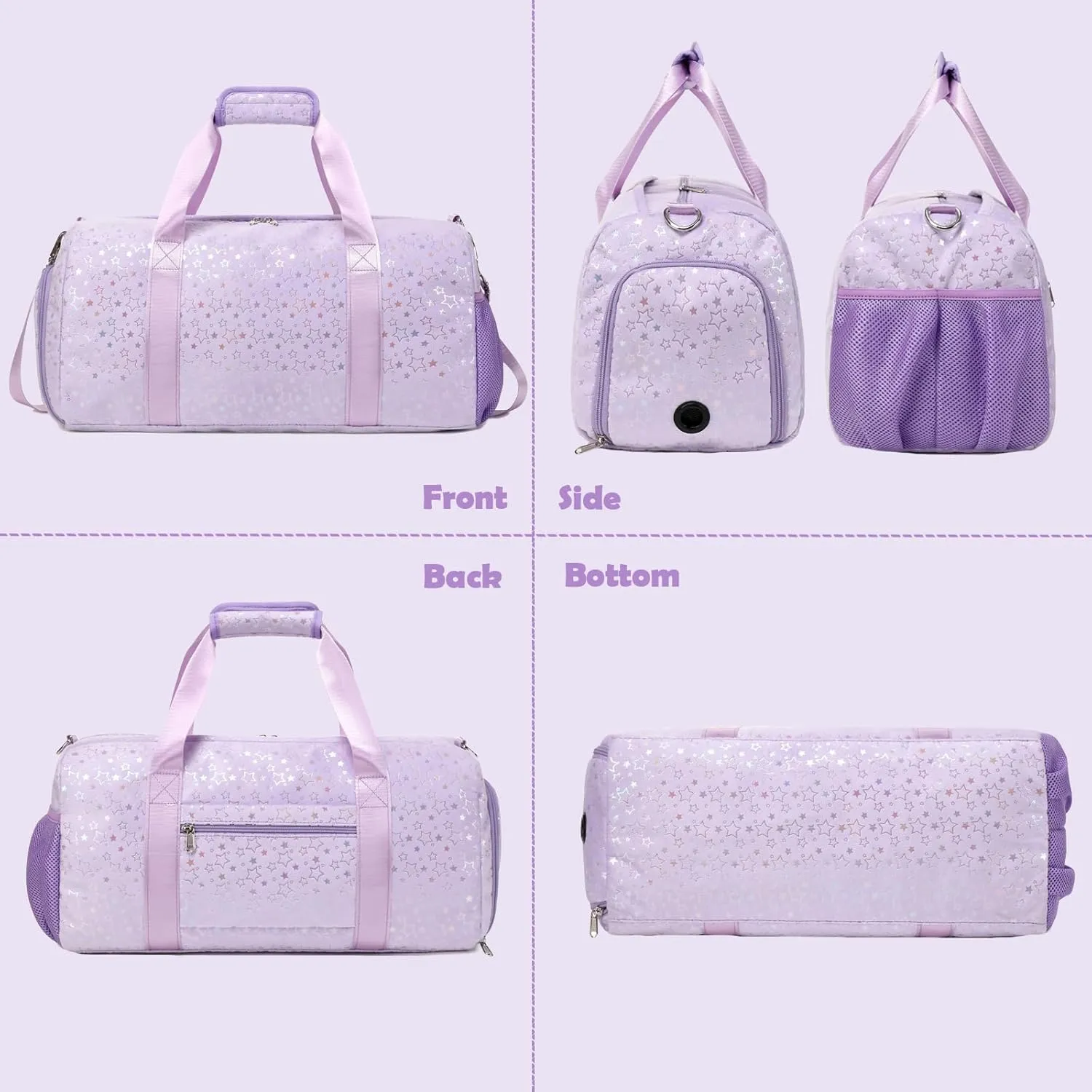 Sports Duffle Bag, Soft Plush Dance Duffle Bag with Wet & Shoe Compartments for Girls, Water Resistant Ballet Sport Travel Gym Bag Overnight Sleepover Bags for Girls