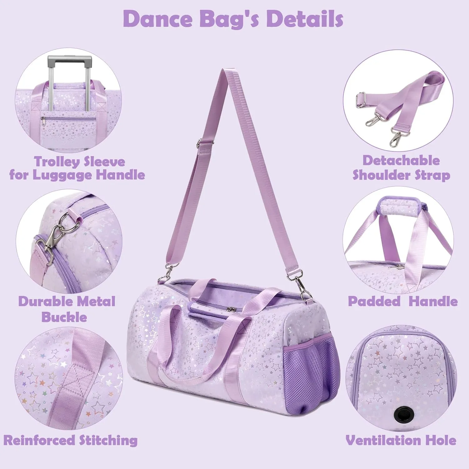 Sports Duffle Bag, Soft Plush Dance Duffle Bag with Wet & Shoe Compartments for Girls, Water Resistant Ballet Sport Travel Gym Bag Overnight Sleepover Bags for Girls