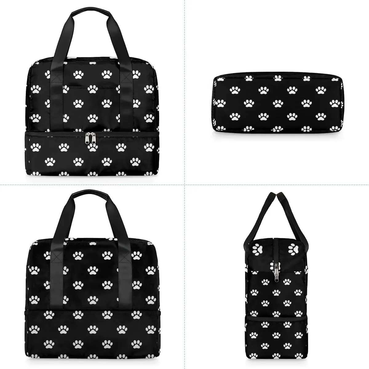 Sports Gym Bag Black Cat Dog Paw Prints Travel Duffel Bag Waterproof Lightweight Swim Bag Travel Tote Luggage Weekender Overnight Handbag Workout Bag with Shoes Compartment for Women Men