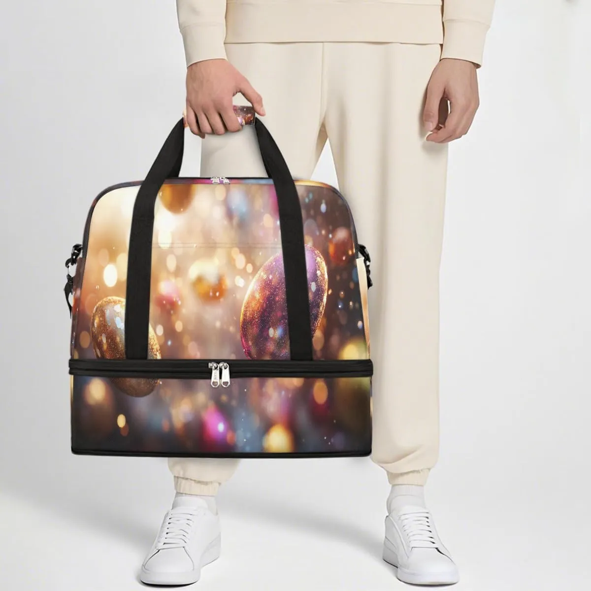 Sports Gym Bag Easter Eggs Starlight Large Travel Duffel Bag With Shoe Compartment Foldable Waterproof Carry-On Weekend Travel Bags for Camping Overnight Yoga Hospital Travel Bags