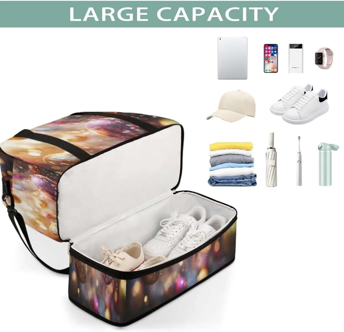 Sports Gym Bag Easter Eggs Starlight Large Travel Duffel Bag With Shoe Compartment Foldable Waterproof Carry-On Weekend Travel Bags for Camping Overnight Yoga Hospital Travel Bags