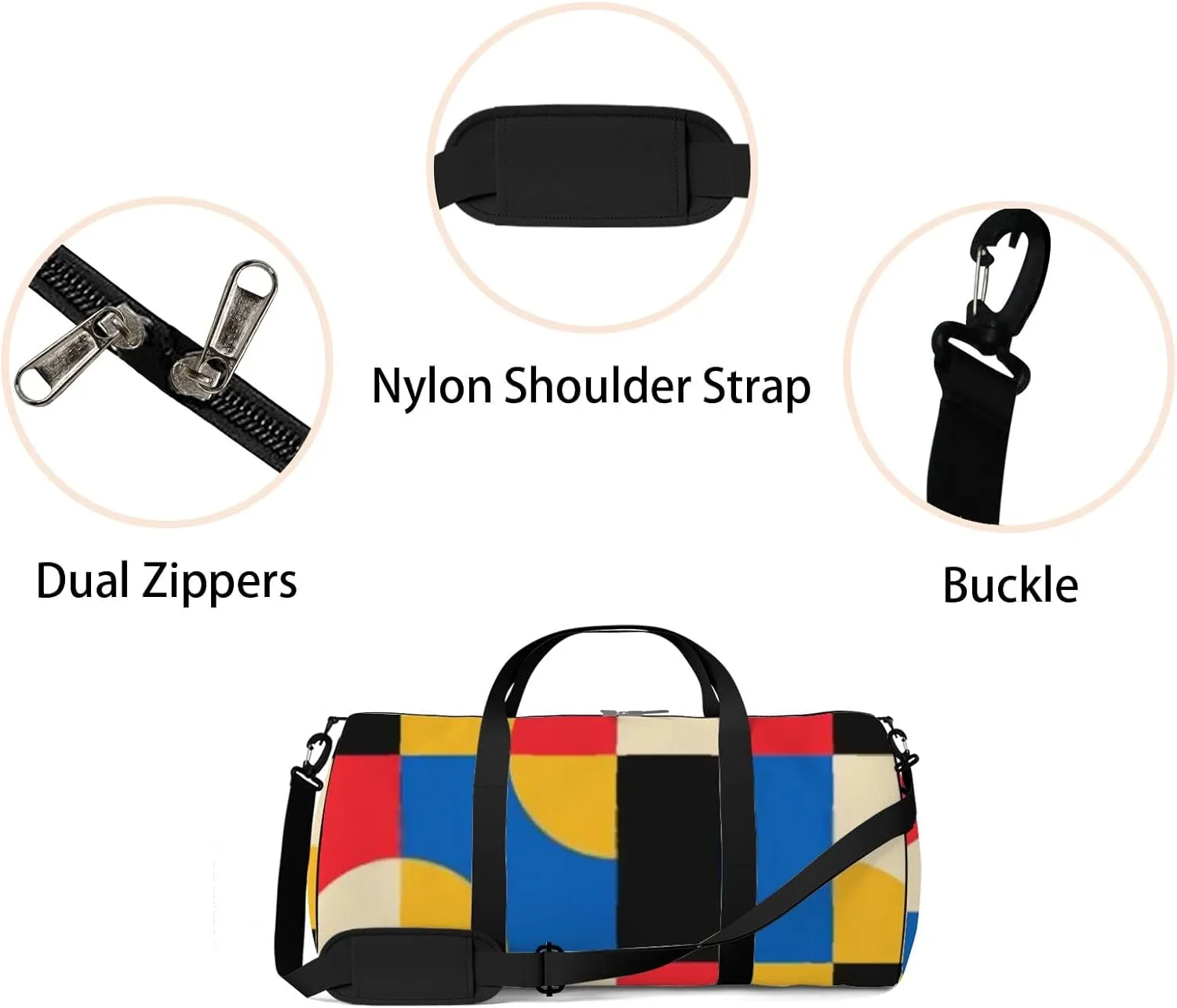 Sports Gym Bag for Women and Men Waterproof Abstract Geometric Pattern Bauhaus Style Duffel Bag Lightweight Carryon Traveling Boarding Gripsack