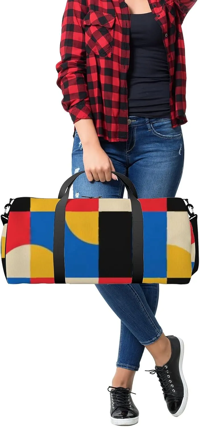 Sports Gym Bag for Women and Men Waterproof Abstract Geometric Pattern Bauhaus Style Duffel Bag Lightweight Carryon Traveling Boarding Gripsack