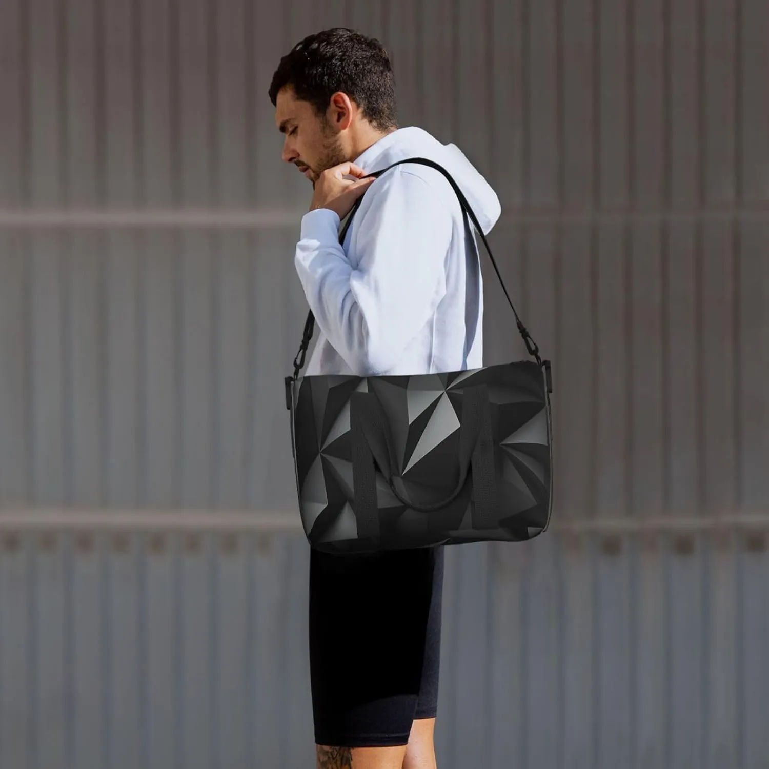 Sports Gym Bag for Women Men Travel Duffel Bag Tote Weekender Bag Carry on Overnight Bag for Travel Swimming Fitness Workout Sports black geometric Duffle Bag