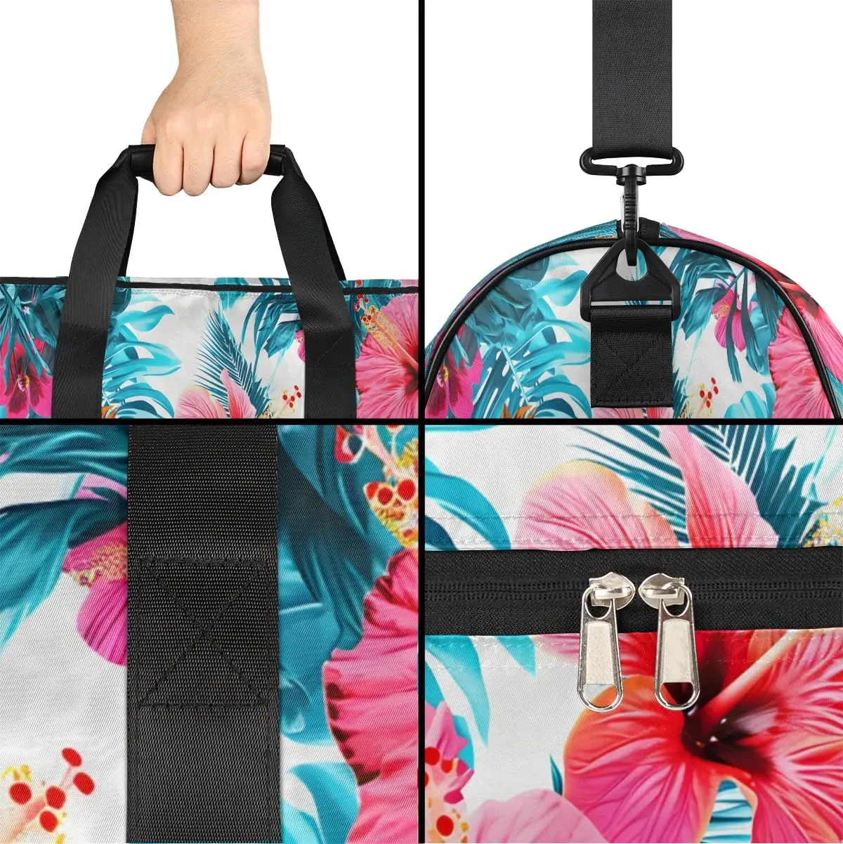 Sports Gym Bag for Women Men,Tropical Leaf Floral Waterproof Overnight Bag with Shoe Compartment, Travel Duffel Bag Carry On Weekender Bag for Beach Swim Pool Workout,BAG-391