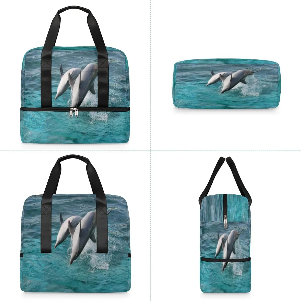 Sports Gym Bag Ocean Sea Cute Animal Dolphins Travel Duffel Bag Waterproof Lightweight Swim Bag Travel Tote Luggage Weekender Overnight Handbag Workout Bag with Shoes Compartment for Women Men