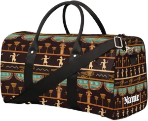 Sports Gym Duffel Bag Customized Name for Women & Men, African Egyptian Theme Waterproof Tote Beach Bag Foldable Personal Item Travel Bag for Weekender Overnight Dance Carry-On Bag