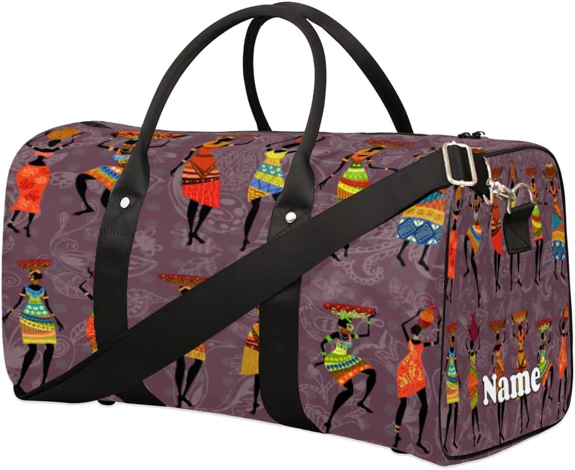 Sports Gym Duffel Bag Customized Name for Women & Men, Tribe Africa Egypt Waterproof Tote Beach Bag Foldable Personal Item Travel Bag for Weekender Overnight Dance Carry-On Bag