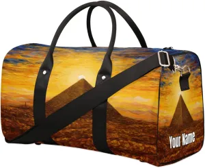 Sports Tote Gym Duffel Bag Retro African Egyptian Pyramid Customized Name for Women & Men,Waterproof Baseball Bag Foldable Personal Item Travel Bag for Weekender Overnight Dance Carry-On Bag