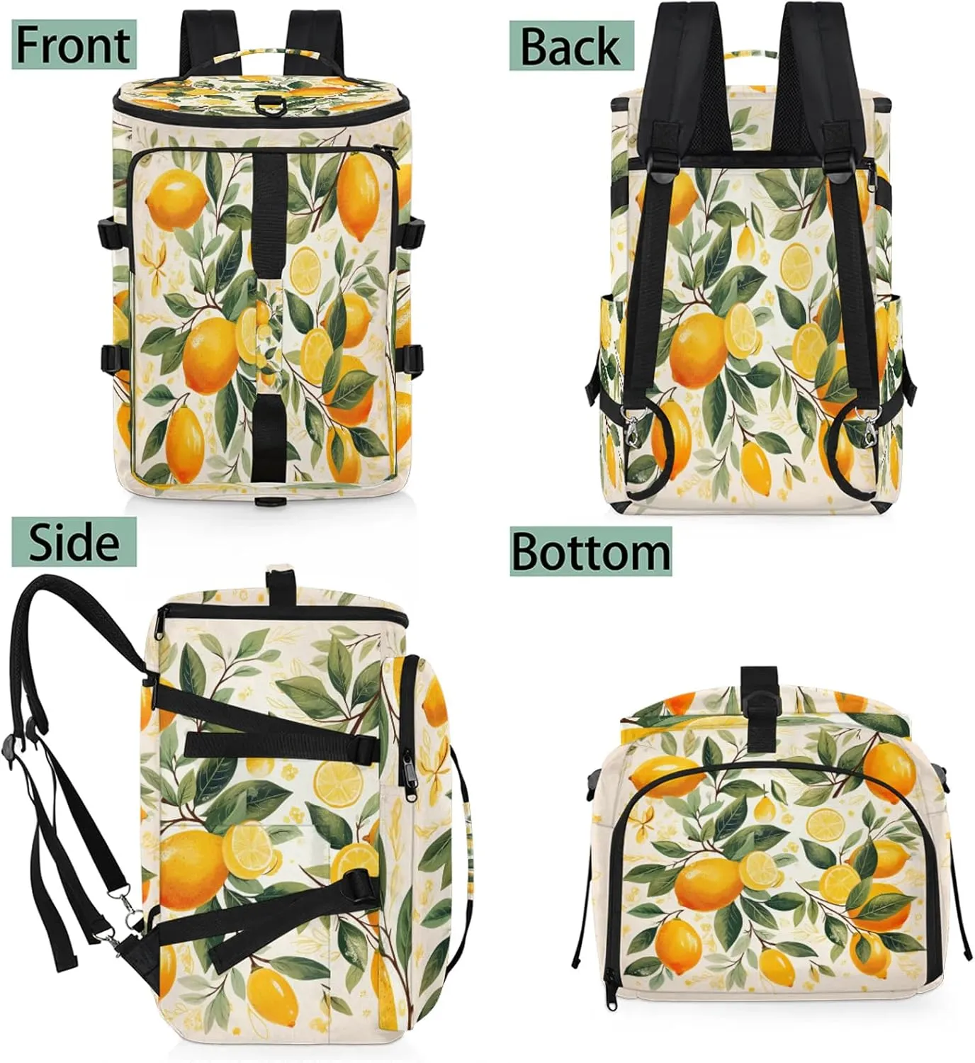 Spring Lemon Gym Duffle Bag Backpack Waterproof Sports Bags with Shoe Compartment 48L Carry On Overnight Weekender Travel Luggage