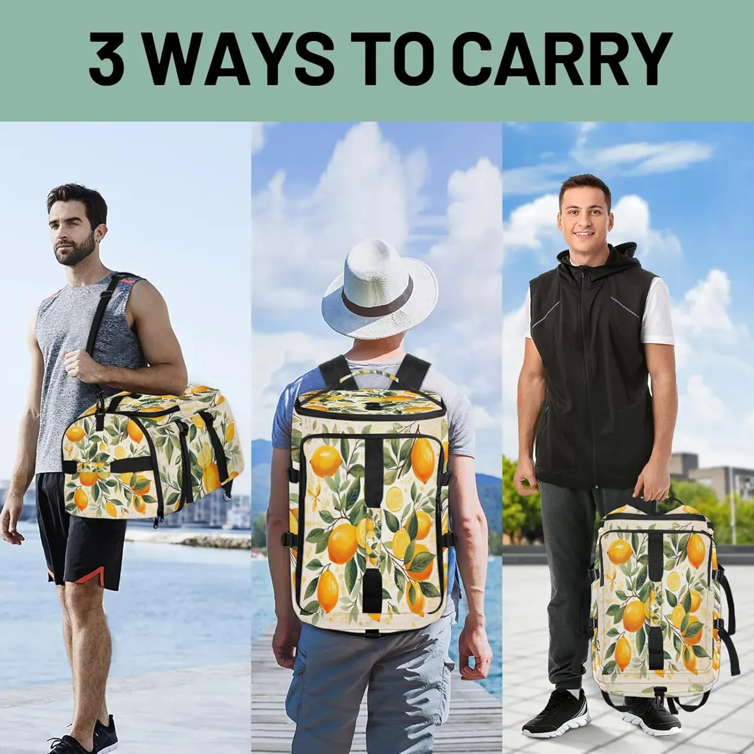 Spring Lemon Gym Duffle Bag Backpack Waterproof Sports Bags with Shoe Compartment 48L Carry On Overnight Weekender Travel Luggage