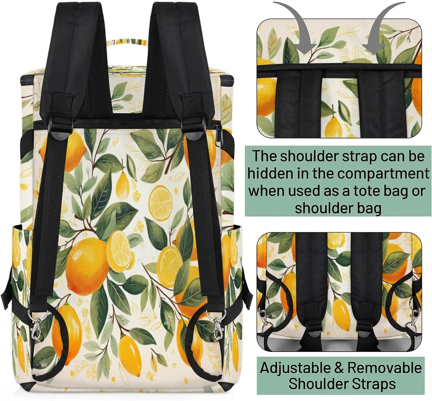 Spring Lemon Gym Duffle Bag Backpack Waterproof Sports Bags with Shoe Compartment 48L Carry On Overnight Weekender Travel Luggage