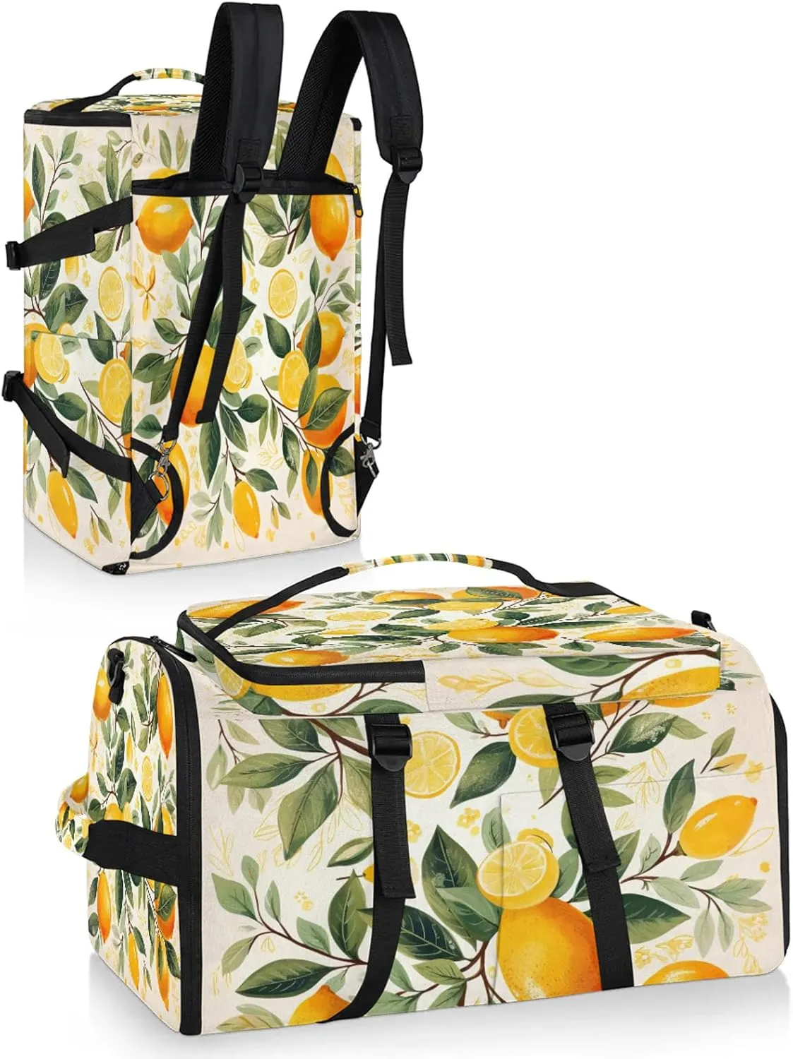 Spring Lemon Gym Duffle Bag Backpack Waterproof Sports Bags with Shoe Compartment 48L Carry On Overnight Weekender Travel Luggage