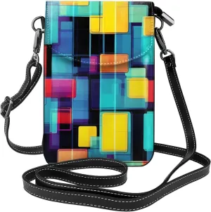 Square Geometry Diagram Women'S Crossbody Bag, Zipper Phone Wallet, Cute Purse, Shoulder Bag, Detachable Shoulder Strap