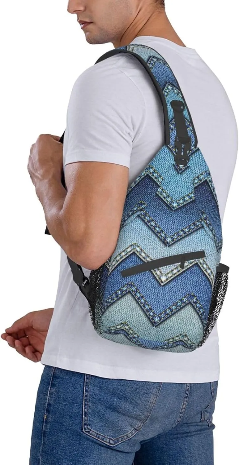 SSIMOO Gradient Blue Denim Versatile Travel Hiking Backpack-Perfect For Outdoor Cycling,Chest Shoulder Bag