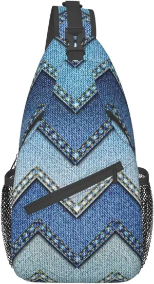 SSIMOO Gradient Blue Denim Versatile Travel Hiking Backpack-Perfect For Outdoor Cycling,Chest Shoulder Bag