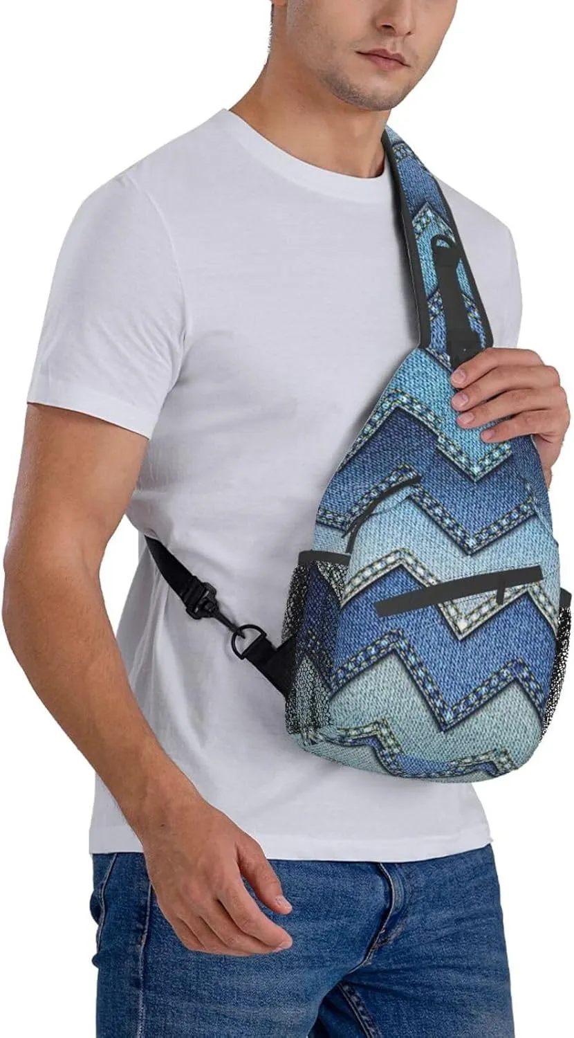 SSIMOO Gradient Blue Denim Versatile Travel Hiking Backpack-Perfect For Outdoor Cycling,Chest Shoulder Bag