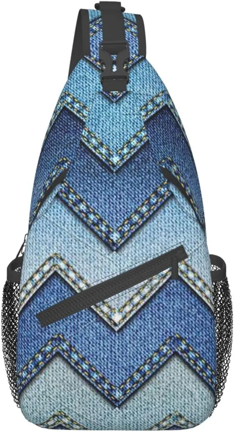 SSIMOO Gradient Blue Denim Versatile Travel Hiking Backpack-Perfect For Outdoor Cycling,Chest Shoulder Bag
