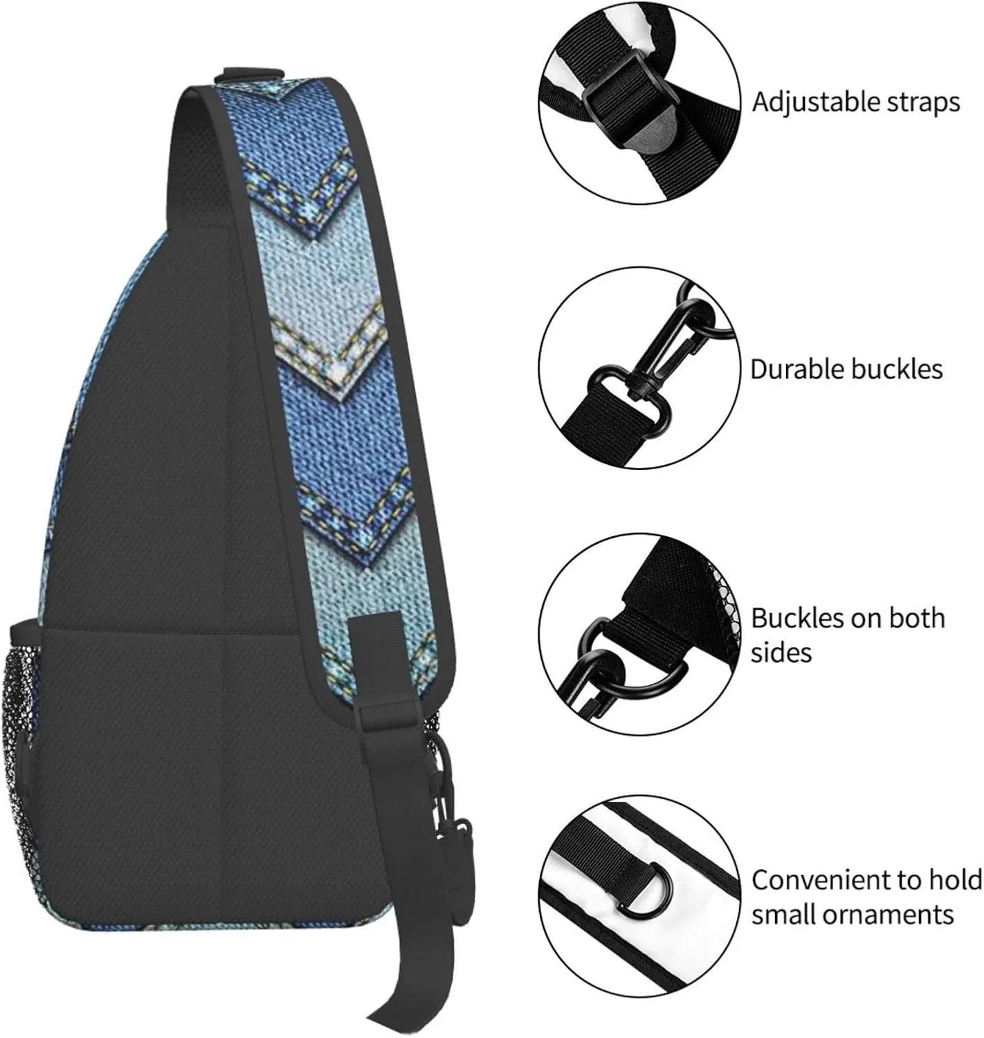 SSIMOO Gradient Blue Denim Versatile Travel Hiking Backpack-Perfect For Outdoor Cycling,Chest Shoulder Bag