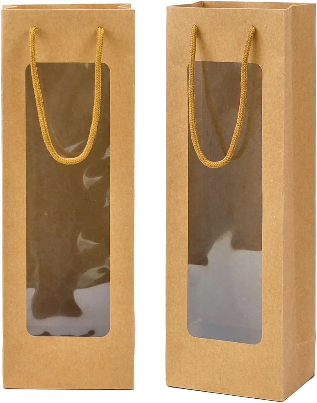 Ssyuysto 12Pcs Wine Gift Bag With Clear Window, Brown Kaft Bags for Bottles, New Year Birthday Housewarming Dinner Party