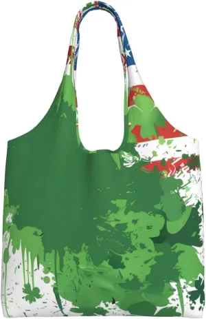 St Patricks Day American Flag Canvas Tote Bags Reusable Shopping Bag Handbag for Shopper Beach Gifts